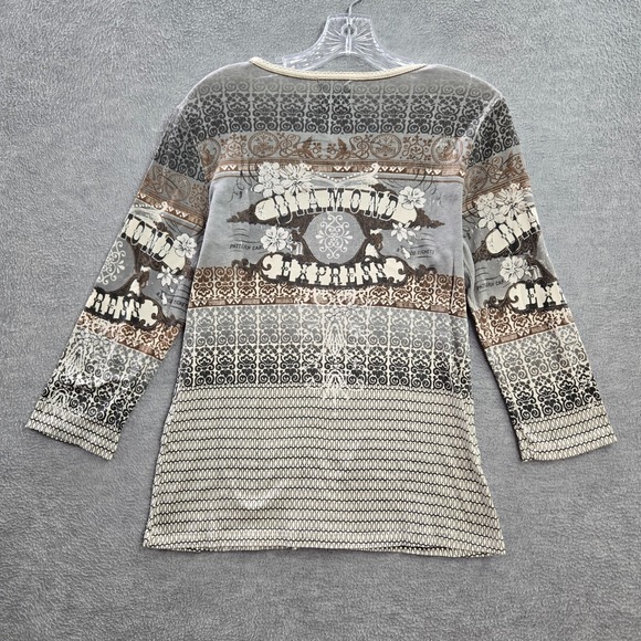 VINTAGE Skinny Minnie Women Top Large Gray Shirt Diamond Express Rhinestones Y2K - Picture 7 of 9